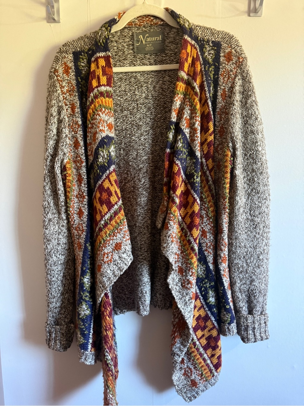 Natural Reflections S Boho Fair Isle Waterfall Cardigan Knit Sweater